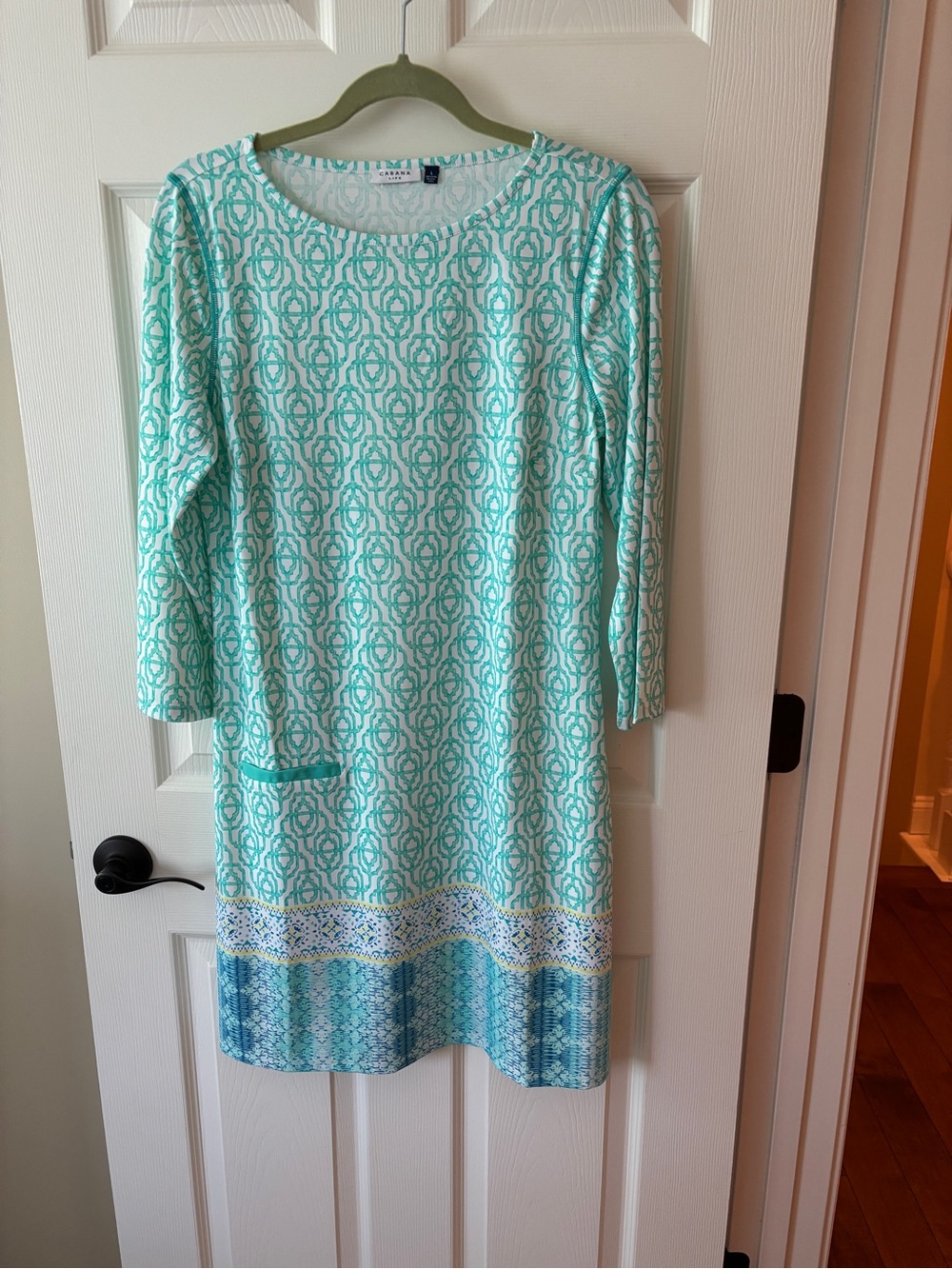 Cabana Life Mint and Blue Patterned SPF protectant Long Sleeve Dress